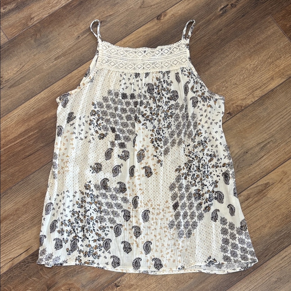 Maurices Cream Floral Print Crochet-Trim Tank Top